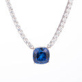 wholesale S925 Silver New Large Set Chain 12mm Lab-Created Sapphire Cushion Necklace Women's Luxury Banquet Tennis Chain-0-0
