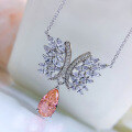 wholesale S925 Sterling Silver Light Luxury Style Padparadscha 7*13mm Pendant with High-Carbon Diamond Pendant and Chain-0-2