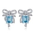 wholesale S925 Silver Jewelry 8*10mm Radiant Cut Aquamarine Earrings Luxury Full Diamond Pavé Butterfly Studs-0-5