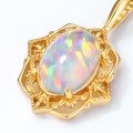 wholesale S925 silver plated with 9K gold Japanese lightweight luxury vintage synthetic opal Mirror of Flowers pendant with geometric patterns-0-2