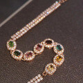wholesale Rose gold-plated 925 sterling silver full diamond European and American style natural tourmaline multi-gem bracelet-0-0