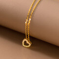 wholesale S925 silver diamond-encrusted hollow heart pendant necklace, Korean-style minimalist heart-shaped versatile collarbone chain D8373-0-2