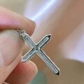 wholesale S925 Sterling Silver 10-Point Moissanite Cross Pendant Light Luxury High-End Sense Collarbone Chain European and American Fashion Necklace-0-2