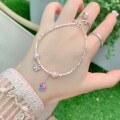 wholesale S925 Sterling Silver Crushed Silver Pearl Five-Petal Flower Tassel Bracelet for Women, Fashion Minimalist Enamel Color Versatile Hand Chain-0-2