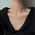 wholesale S925 Sterling Silver Square Double Ring Necklace for Women, Summer Minimalist Luxury High-End Sense Versatile Ins Style Collarbone Chain-0-3