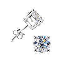 wholesale S925 Sterling Silver Four-Prong Moissanite Stud Earrings for Women, High-End Sense, Ear Piercing Care, Trendy Cross-Border Viral Jewelry-White 0.1 carat + 0.1 carat  925 silver