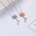 wholesale S925 Sterling Silver Two Lifetimes of Joy Lotus Necklace for Women, Versatile Small Design Pendant with Lotus Seedpod and Lotus Tassel Drop Collarbone Chain-0-0
