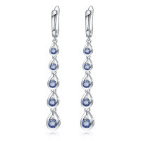 wholesale 925 Silver Blue Topaz Crystal Earrings, Exaggerated Elegance, High-End Statement Drop Earrings with Tassel and Teardrop Design-Tassel drop color-plated crystal earrings>925 silver
