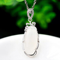 wholesale S925 Silver Korean Fashion Minimalist Chalcedony Pendant with Micro-Inlaid Zircon Collarbone Chain, a Birthday Gift for Women-Single Pendant - [Delivery Original Certificate]  925 Silver