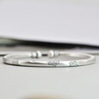 wholesale 999 Silver Blossoming Pearls Tranquil and Far-reaching Pear Blossom Bangle, Retro National Style Ethnic Minimalist Bracelet-One bracelet (1000179) Pure silver