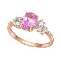 wholesale S925 Sterling Silver with Rose Gold Plated Pink Sapphire Ring, Fashion Minimalist Luxury Elegant-S925 silver + pink corundum  US size 7