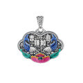 wholesale Sterling silver retro antique enamel drip-craft auspicious lotus and koi large pendant-0-4