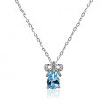 Sterling Silver Natural Blue Topaz Moissanite 1ct Bow Drop Pendant Necklace-0-3
