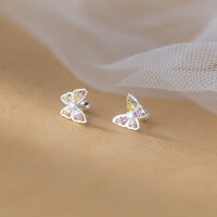 wholesale S925 Sterling Silver Colorful Diamond Butterfly Ear Studs Korean Version Sweet and Simple Personality Elegant Women's Ear Jewelry M02165-S925 silver pair 925 silver