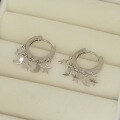 wholesale S925 Sterling Silver Star and Moon Hoop Earrings, Fashionable Minimalist Everyday Versatile Ear Accessories-0-2