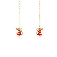 wholesale 925 Silver Enamel Red Bow Bell Drop Earrings New Christmas Retro European and American Style Ear Thread-Red bell 925 silver