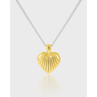 wholesale S925 Sterling Silver 469 Small and Unique Elegant Collarbone Necklace with a High-End Gold Striped Heart Pendant-Platinum + 18K gold &gt; 925 silver