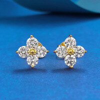 wholesale S925 Silver New Four-Leaf Clover Stud Earrings, Minimalist Ear Accessories, Fashionable European and American Best-Selling Women's Jewelry-E580 Gold Earrings 925 Silver