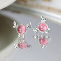 wholesale Original Christmas Reindeer Earrings 925 Sterling Silver Sweet Pink Cat Eye Earrings, Wholesale Gift for Girlfriend-0-1