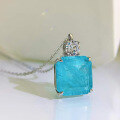 wholesale Metal: 925 Silver Stunning Jewelry New Paraiaba Pendant with Beveled Square 15*15 Lucky Necklace-0-2