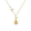 wholesale 925 Silver Exquisite Waterdrop Yellow Chalcedony Necklace for Women, Ins Style Gentle High-End Elegant Butterfly Collarbone Chain-0-4