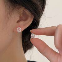 wholesale S925 Sterling Silver Inlaid Stone Earrings for Women, Fashion Minimalist Luxury Ins Style Oval Stone Ear Clasp Earrings with a High-End Feel-Sterling silver