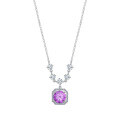 925 Sterling Silver Purple Moissanite Square Pendant Necklace-0-3