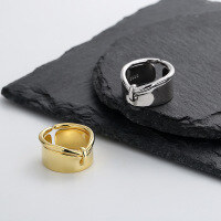 wholesale S925 Sterling Silver Light Luxury Style Irregular Double Ring Stackable Open Ring Ins Trendy Cool Minimalist Style Ring-D220/White Gold 6.4g Adjustable opening