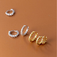 wholesale S925 Sterling Silver Sweet Ear Clasp for Women, Korean Style Minimalist Round Diamond Literary and Artistic Fresh Summer Earrings M00461-S925 silver pair of small 10MM silver 925 silver