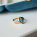wholesale S925 silver inlaid with vintage natural Sleeping Beauty turquoise ring, silver plated with 18k gold, factory wholesale-0-5
