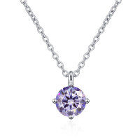 wholesale S925 Sterling Silver Wholesale 1 Carat D Color Moissanite Pendant with Diamond Accents Classic Four-Prong Necklace for Women-2 carat (purple moissanite) necklace 925 silver