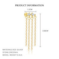 wholesale S925 Sterling Silver Geometric Circle Zirconia Tassel Chain Earrings For Women-E5359-Gold/Single 925 Silver