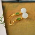wholesale Sterling silver with certificate 10mm Hetian jade bead earrings, artistic vintage cheongsam Hanfu earrings, natural gemstone ear accessories-0-5