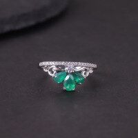 wholesale S925 Sterling Silver Sweet Crown Natural Topaz Ring with Garnet and Diopside Crown, Elegant-Natural Sky Blue Topaz Ring  US Size 6 (Domestic Size 13)