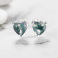 wholesale S925 Sterling Silver Aquatic Moss Agate Heart Stud Earrings Ring Necklace Set, Vintage Elegant Moss-Included Agate Jewelry-0-1