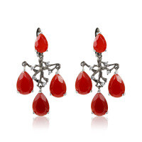 wholesale S925 Sterling Silver European and American Natural Agate Smoky Quartz Drop Earrings, New High-End Luxury Gemstone Earring Wholesale-Red Agate Earrings 925 Silver