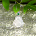 wholesale S925 Sterling Silver Jadeite Buddha Pendant Necklace for Women, Minimalist Light Luxury Small Niche New Chinese Style Chic Maitreya Buddha Collarbone Chain-0-1