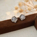 wholesale Sterling Silver S999 Rose Flower Ear Studs for Women, Fashionable and Elegant, Bohemian Style, Exquisite and Versatile Earrings, Korean Version-0-2