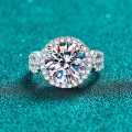 S925 Sterling Silver 5ct Round Moissanite Ring, Elegant and Sophisticated Women's Engagement Ring-0-0