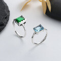 wholesale S925 Sterling Silver Simple Blue Zircon/Green Zircon Ring, French Ins Style Luxury Versatile Band-0-0