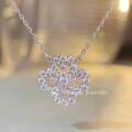 wholesale S925 Sterling Silver TikTok Live Popular Four-Leaf Clover Necklace for Women, Ins-Style Flower Pink Diamond Chain H Family Collarbone Necklace-0-3