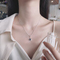 wholesale S925 Sterling Silver Five-Pointed Star Inlaid with Blue Zircon Necklace, Korean Style Exquisite and Elegant Light Luxury Choker for Women-0-0