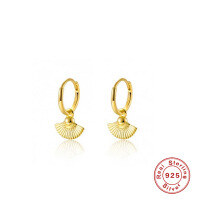 wholesale S925 Sterling Silver INS Fan-shaped Ear Clasp Earrings, Cross-border Trendy, Minimalist Style, Popular European and American Ear Accessories-Gold-Rose Red Diamond