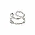 wholesale S925 Sterling Silver 522 Korean Version Ins Minimalist Double-Layer Line Textured Smooth Surface Adjustable Ring for Women Versatile Band-0-4