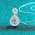 S925 Silver Moissanite Women's Necklace, Hollow Teardrop Pendant-0-0