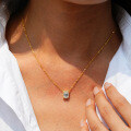 14K Gold Plated 925 Silver Emerald Cut 1ct Emerald Pendant Necklace with Moissanite-0-0