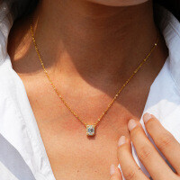 14K Gold Plated 925 Silver Emerald Cut 1ct Emerald Pendant Necklace with Moissanite-1CT (Moissanite)  925 Silver