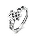 wholesale S925 Sterling Silver Creative Auspicious Chinese Knot Meaningful Ring, National Trend Ethnic Style Design Jewelry Band-0-4