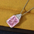 wholesale 925 Silver Pendant with 13*16 Rectangular Ice-Cut 15-Carat Pink/Yellow Gemstone Necklace 40+5cm-0-1