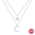 wholesale S925 sterling silver double-layer stacking star moon necklace,ins eight-pointed star collarbone pendant-0-1